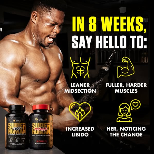 The image ad features an African American man working out. The ad is promoting two different supplement bottles from Alp