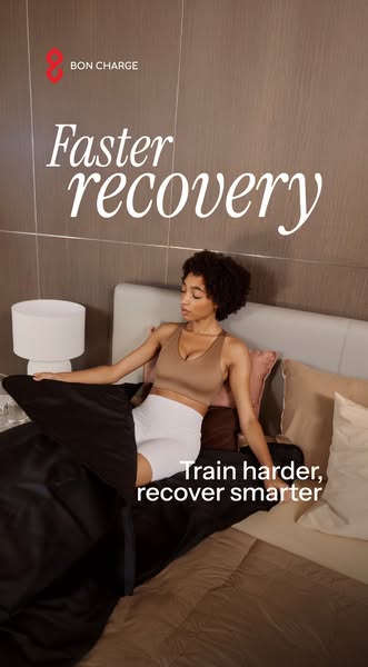 This ad shows a woman sitting in bed recovering using a Bon Charge sleep sauna blanket. The text encourages viewers to t