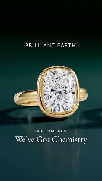This image ad for Brilliant Earth features a close-up of a lab-grown diamond ring, emphasizing its beauty and ethical so
