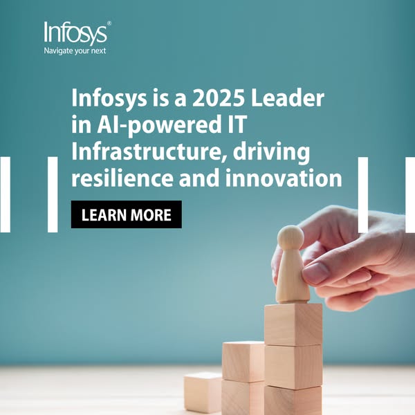 This image ad for Infosys promotes their AI-powered IT infrastructure, driving resilience and innovation. The ad feature