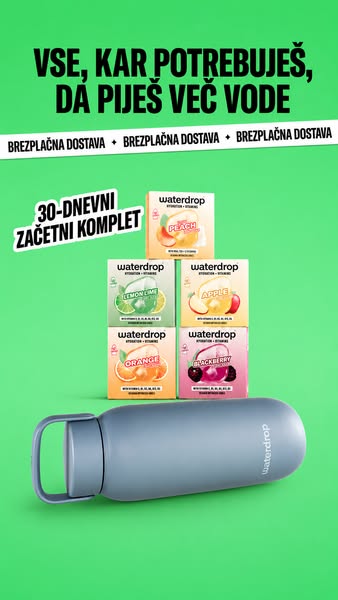 This ad showcases Waterdrop's product line, emphasizing hydration through flavored water drops and a sleek water bot