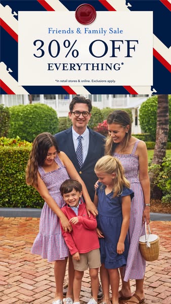 This ad for a Friends & Family Sale features a group photo of a family, with the sale advertised in text overlay at