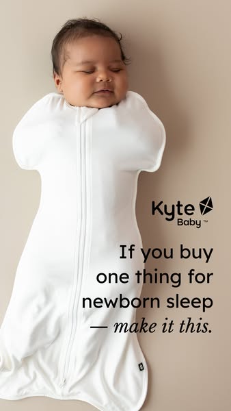 This ad promotes Kyte Baby's sleep sack as the one essential purchase for newborn sleep. It features a sleeping baby