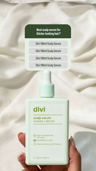 This ad features Divi's scalp serum and highlights its benefits for improving the appearance of hair, revitalizing t