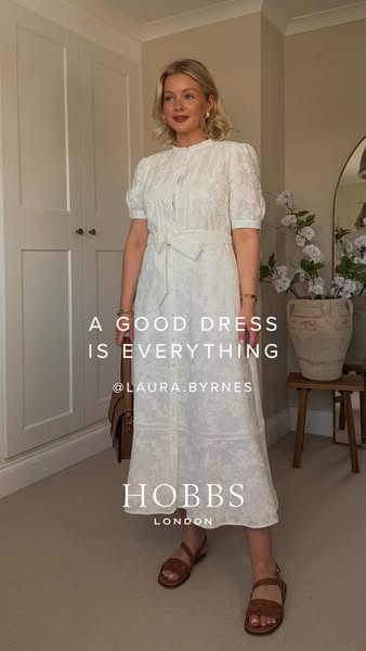 This ad features a woman showcasing a white dress from Hobbs London. The ad's messaging focuses on the appeal of a g