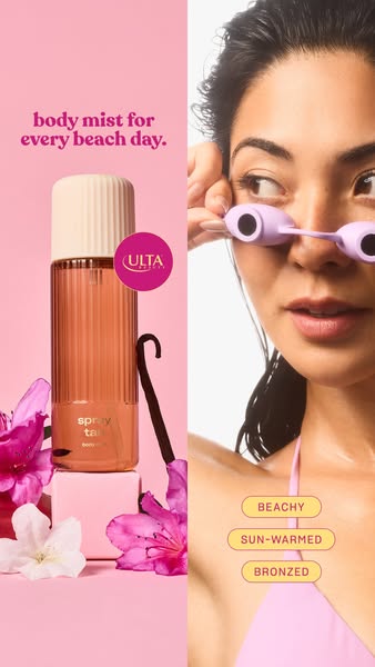 This ad for Ulta's Spray Tan body mist utilizes a split-screen design to showcase the product alongside the after ef
