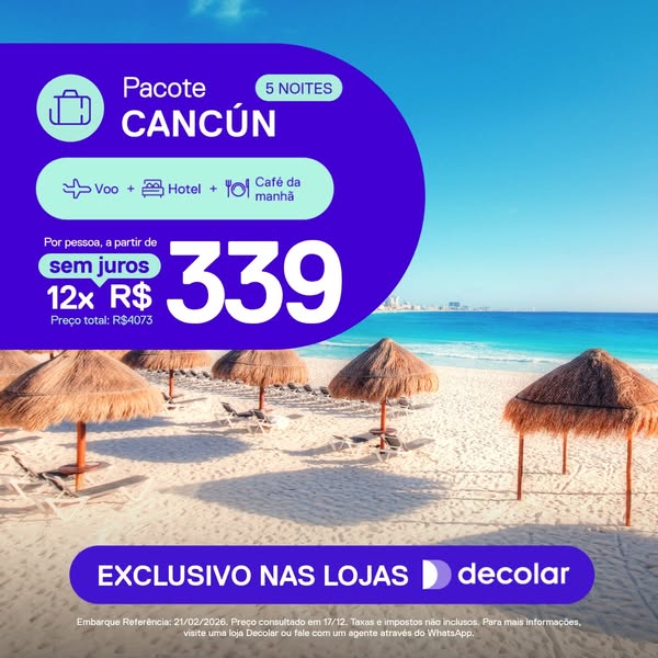 The image ad shows a beach in Cancun with text that promotes a travel package that includes 5 nights in Cancun, flights,