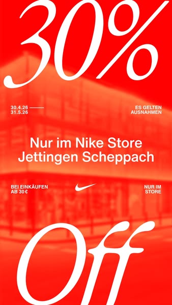 This ad announces a 30% off sale at the Nike store in Jettingen Scheppach for purchases over €30 from April 30th to May 