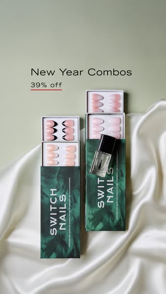 This image ad showcases Switch Nails, a brand of stick-on nails. The ad features two boxes of the product with an additi