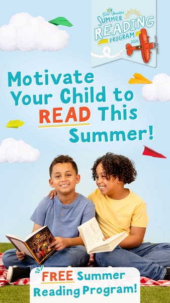 This ad encourages parents to enroll their children in a free summer reading program.