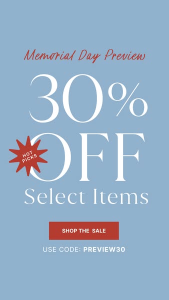 This ad promotes a 30% off sale on select items for a Memorial Day preview event. It uses a simple and clean design with