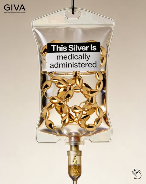 This image ad cleverly presents GIVA's silver jewelry as a medically administered dose of style. The visual metaphor