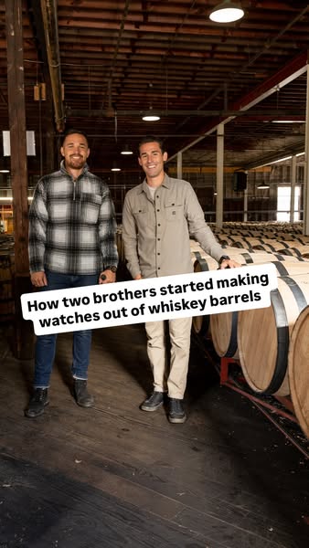 This ad features two brothers who started a watch company that makes watches out of whiskey barrels.
