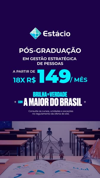 This image promotes the Estácio post-graduate degree program in strategic people management. The ad emphasizes the progr