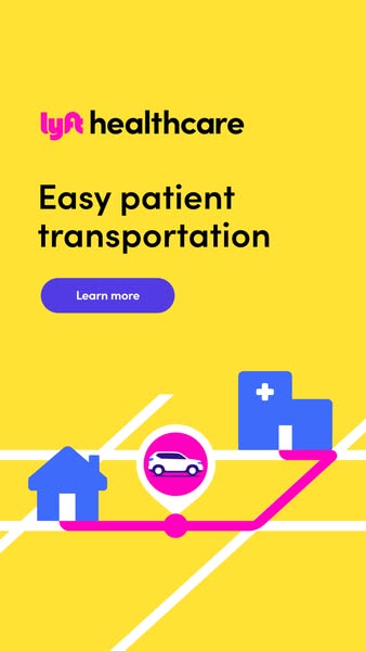 This is an ad for Lyft Healthcare. It features an illustration of a route between a house and a hospital, highlighting t