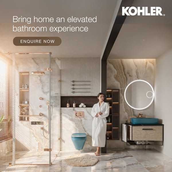 This ad showcases Kohler's luxury bathroom designs and products, emphasizing an elevated and luxurious bathroom expe