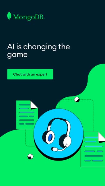 This ad for MongoDB highlights how AI is changing the game and encourages users to chat with an expert.