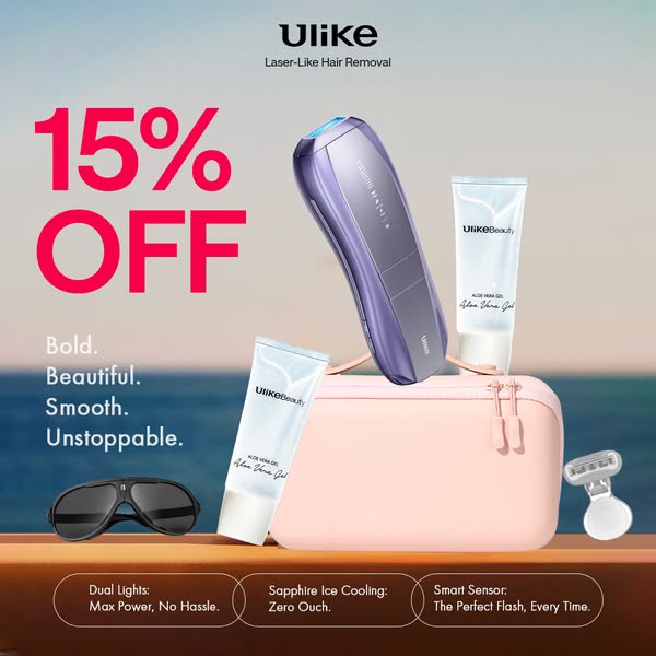 This image ad for Ulike promotes the brand's laser-like hair removal device. The ad highlights the product's key