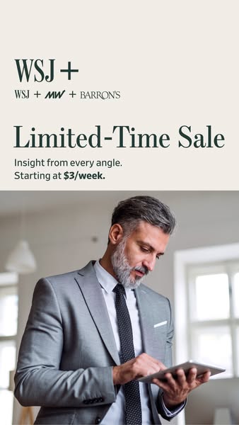 This ad promotes a limited-time sale for WSJ+, which includes access to WSJ, MW, and Barron's, with insight from eve