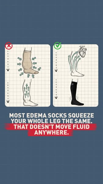This ad highlights the problem with most edema socks: they squeeze the whole leg. The solution is edema socks that don&#