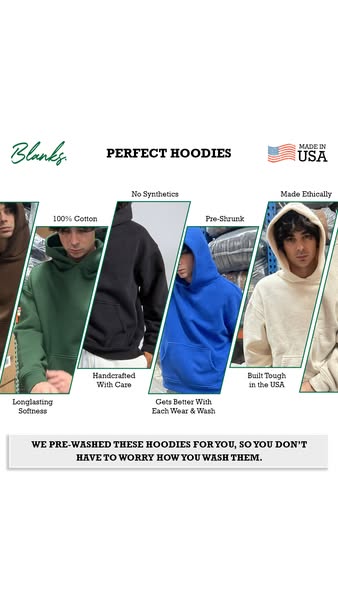 This image ad highlights Blanks brand hoodies. It focuses on the key qualities of the brand's hoodies, such as being