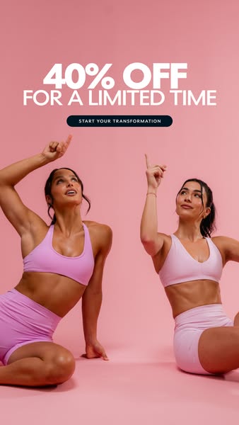 This image ad features two women in athletic wear, pointing upwards to an offer of 40% off for a limited time. The ad is