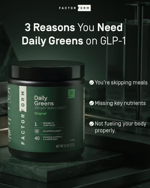 This ad highlights Factor Form Daily Greens and promotes the benefits of taking the supplement. The ad provides 3 reason
