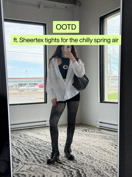 This social media ad features a young woman showcasing her 'Outfit Of The Day' (OOTD) with Sheertex tights. The 