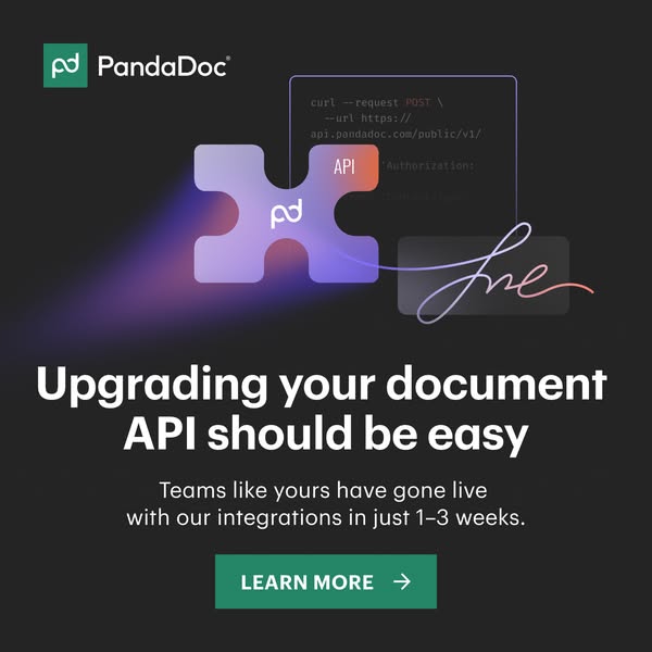 This ad showcases PandaDoc as an easy integration for your document API, with the visual of a puzzle piece fitting perfe