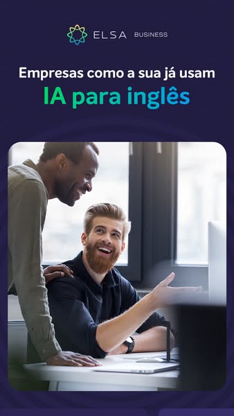 This image ad for ELSA Business features two colleagues looking at a computer screen and using ELSA's AI technology 