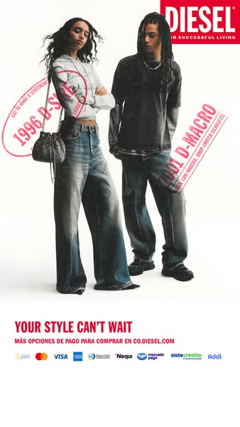 This ad showcases Diesel's 1996 D-sire and 2001 D-macro denim lines. The ad features 2 models wearing the jeans with