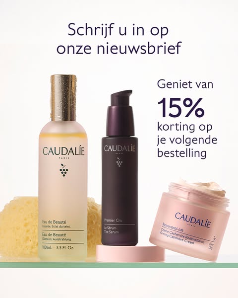 This ad promotes Caudalie skincare products and invites viewers to subscribe to the brand's newsletter to receive a 