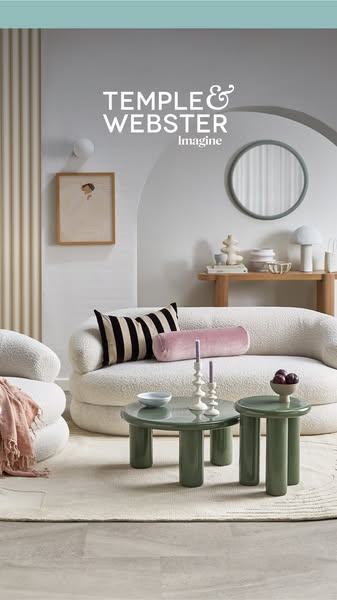 This image ad showcases Temple & Webster's furniture and home decor, emphasizing a modern and stylish living spa
