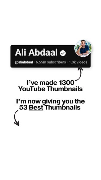 The ad promotes the giveaway of 53 YouTube thumbnails created by Ali Abdaal, a content creator with 6.55 million subscri