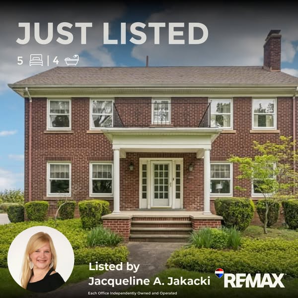 This ad promotes a just listed house with 5 bedrooms and 4 bathrooms.