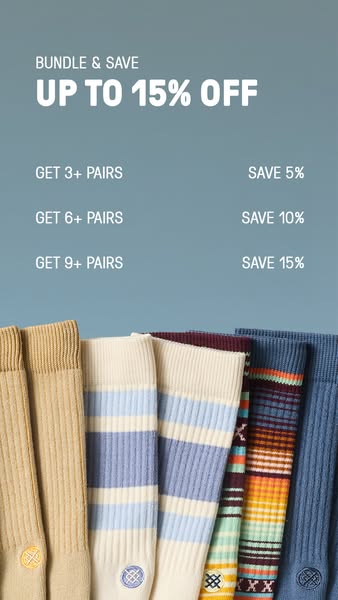 This image ad promotes Stance brand socks, highlighting a "Bundle & Save" offer. Customers can save up to