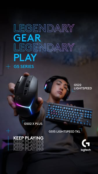 This image ad focuses on the Logitech G5 Series which includes legendary gear and legendary play. The products featured 