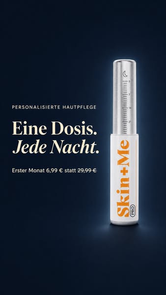 This ad showcases Skin+Me's personalized skincare product, highlighting the ease of a single nightly dose. The ad em