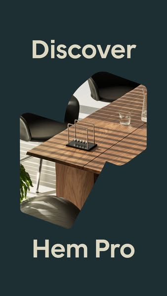 This ad features a modern office space and promotes Hem Pro, although the specific product or service being offered is n