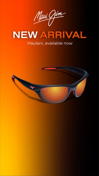 This image ad showcases Maui Jim sunglasses, highlighting a new arrival named Haulani. The ad uses a gradient background