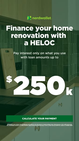 This ad by NerdWallet promotes using a Home Equity Line of Credit (HELOC) to finance home renovations. It emphasizes the