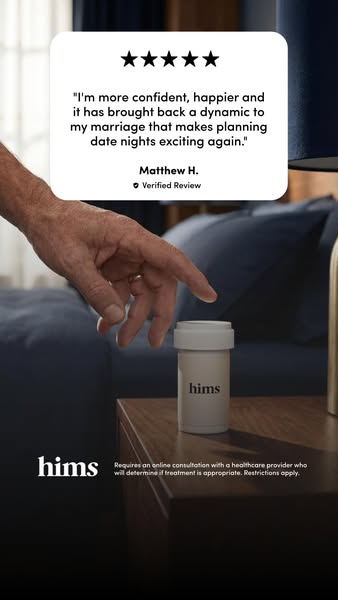 This image ad features a customer testimonial for Hims, highlighting how the product has improved his confidence, happin