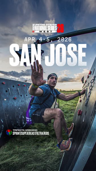 This image ad promotes the Spartan United States National Series West race in San Jose on April 4-5, 2026. It features a