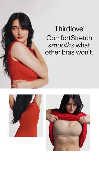 This image ad is for Thirdlove ComfortStretch bras and includes three sections. The top portion features a woman wearing