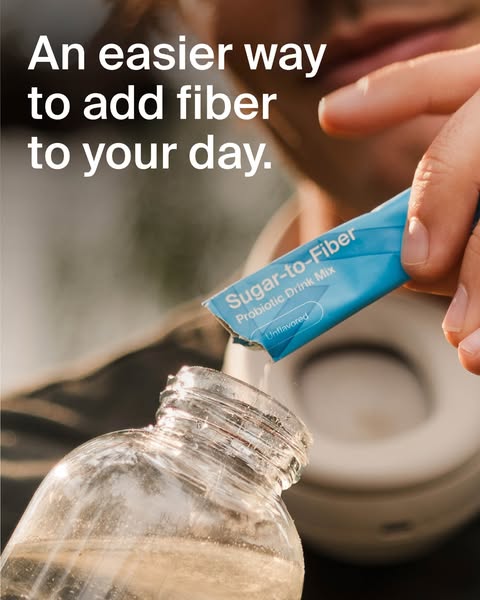This ad for Sugar-to-Fiber highlights how easy it is to add fiber to your day. The ad features a hand pouring a packet o