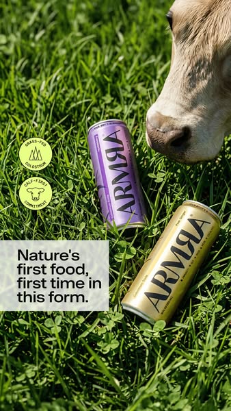 This ad promotes ARMAA drink with an image of the drink in a grass field.