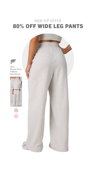 This ad promotes wide leg pants from Fabletics with an 80% off offer for VIP members. The product is shown on a model an