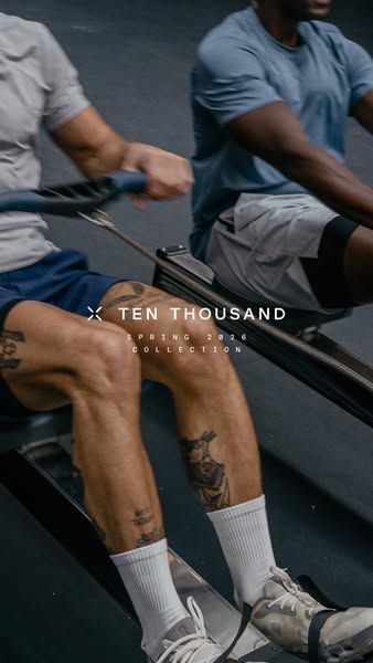 This image ad from Ten Thousand showcases the brand's athletic wear as part of their Spring 2026 collection. The foc