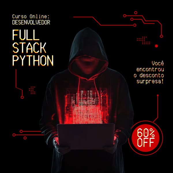 This image ad promotes an online course for becoming a full-stack Python developer. It features a mysterious figure in a