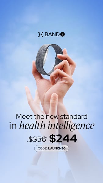 This image ad for X Band 2 aims to capture attention by presenting a health and wellness product. The ad uses a clear bl